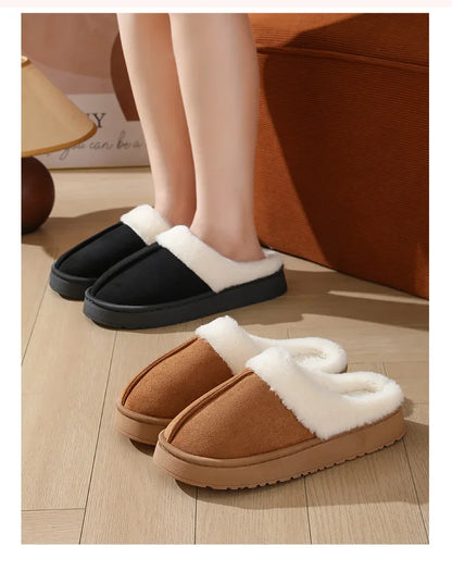 Women's sandal  winter outdoor, thick sole non-slip fur flip flops with fur collar, warm