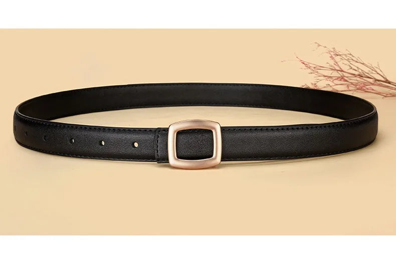 Belts for Women Genuine Leather Luxury Designer Jeans Belt Female Waistband Fashion Square Metal Buckle Belt Lady Black
