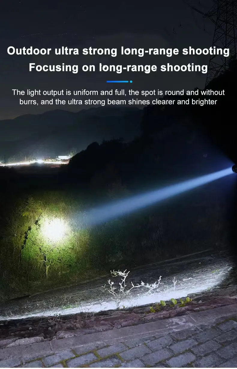 LED Strong Light Flashlight Rechargeable Multi functional for Long Range Portable Outdoor