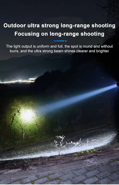 LED Strong Light Flashlight Rechargeable Multi functional for Long Range Portable Outdoor