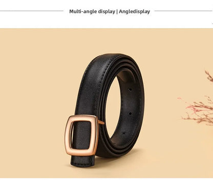 Belts for Women Genuine Leather Luxury Designer Jeans Belt Female Waistband Fashion Square Metal Buckle Belt Lady Black