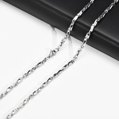 Mens Mobius Chain Necklaces Gifts Jewelry, Silver Color 4mm Wide Stainless Steel Geometric Twisted Links Choker Collar