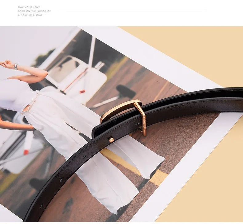 Belts for Women Genuine Leather Luxury Designer Jeans Belt Female Waistband Fashion Square Metal Buckle Belt Lady Black