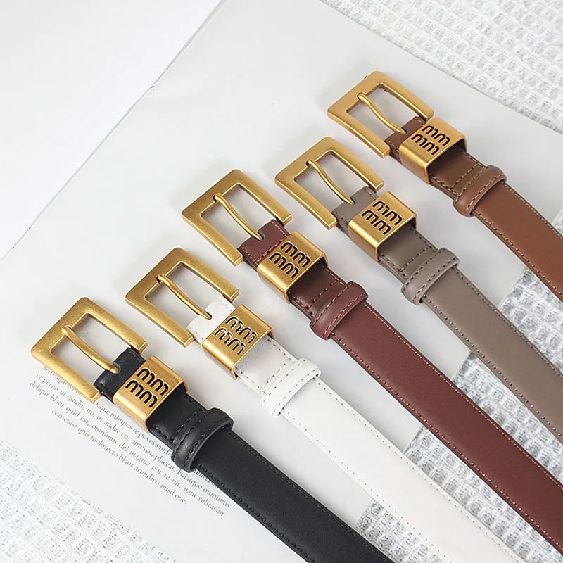 Belts Women Luxury Designer Cow Split Leather Metal Golden Buckle Letter M Belt Ladies Jeans Dress Accessories Waistband