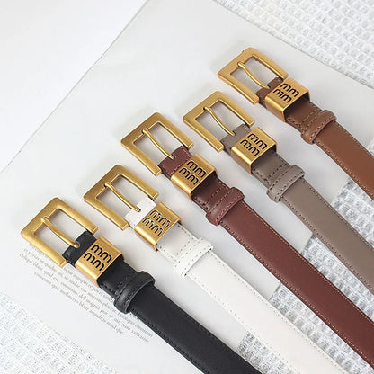 Belts Women Luxury Designer Cow Split Leather Metal Golden Buckle Letter M Belt Ladies Jeans Dress Accessories Waistband