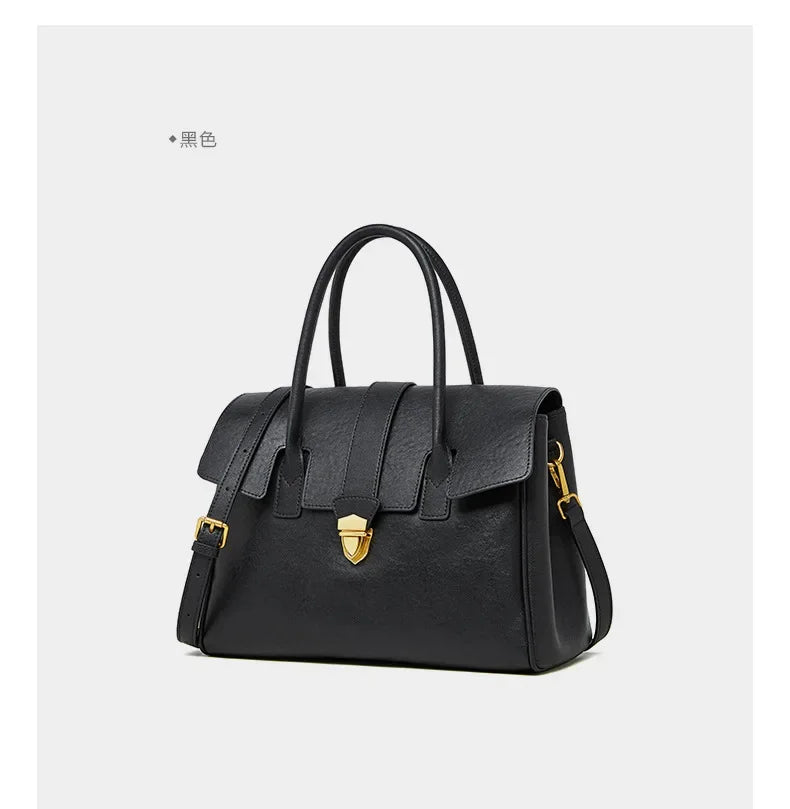 Women's Cow Real Leather Retro Shoulder Bags Ladies Natural Cowhide Bag