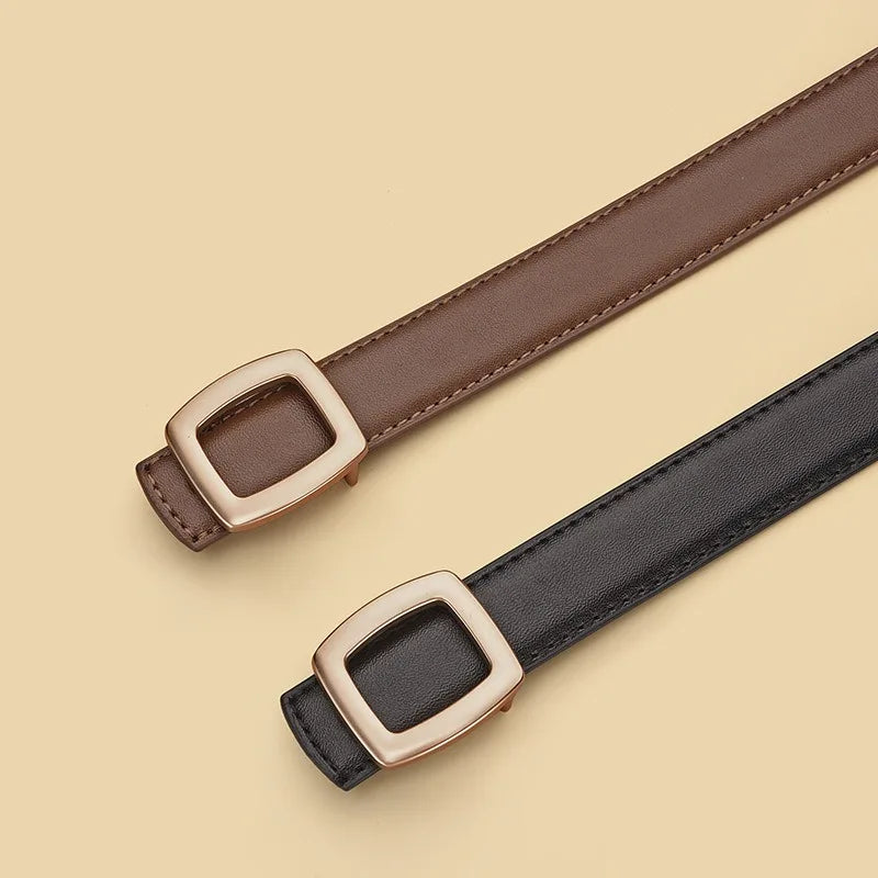 Belts for Women Genuine Leather Luxury Designer Jeans Belt Female Waistband Fashion Square Metal Buckle Belt Lady Black
