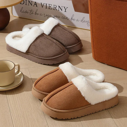 Women's sandal  winter outdoor, thick sole non-slip fur flip flops with fur collar, warm