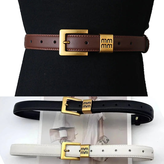 Belts Women Luxury Designer Cow Split Leather Metal Golden Buckle Letter M Belt Ladies Jeans Dress Accessories Waistband