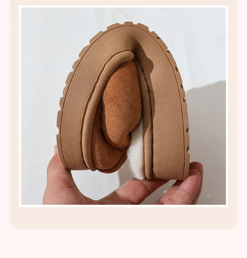 Women's sandal  winter outdoor, thick sole non-slip fur flip flops with fur collar, warm