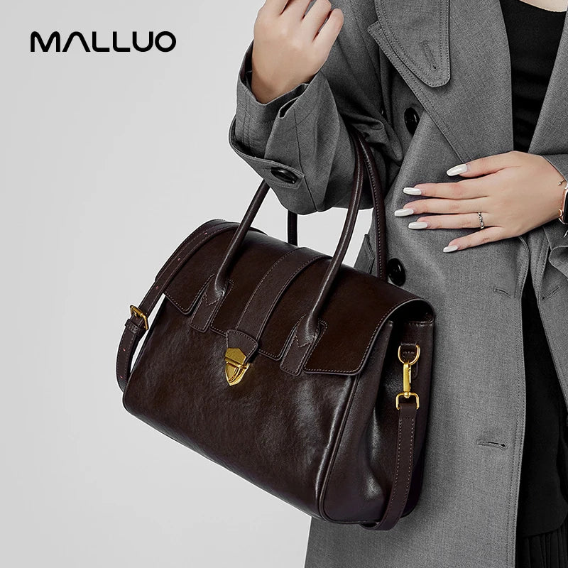 Women's Cow Real Leather Retro Shoulder Bags Ladies Natural Cowhide Bag