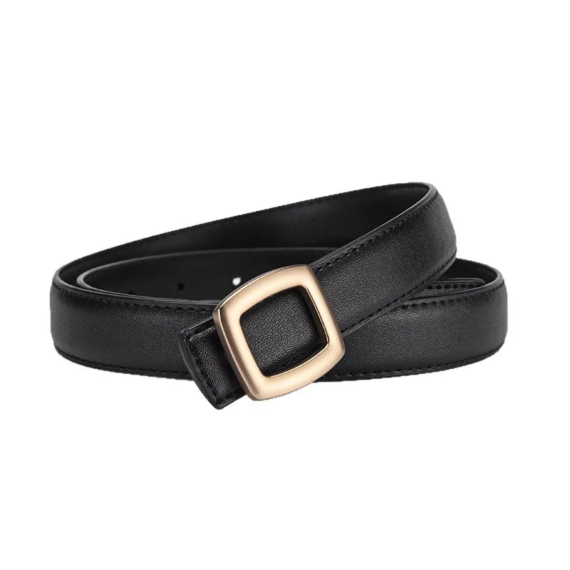 Belts for Women Genuine Leather Luxury Designer Jeans Belt Female Waistband Fashion Square Metal Buckle Belt Lady Black