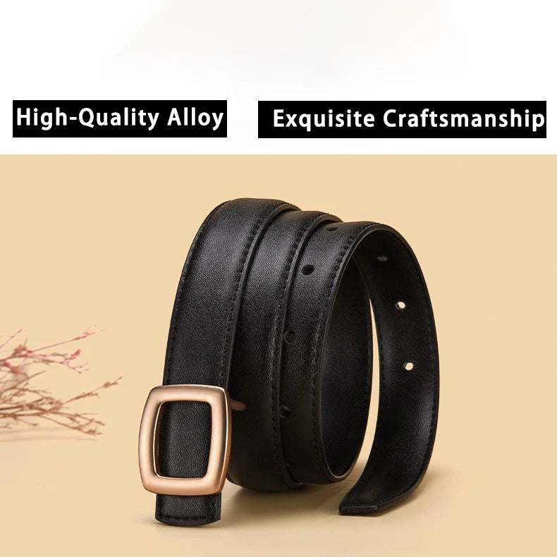 Belts for Women Genuine Leather Luxury Designer Jeans Belt Female Waistband Fashion Square Metal Buckle Belt Lady Black