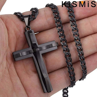 Mens Cross Pendant Necklace Hip Hop Jewelry Fashion Trendy Chain for Men Gift Accessories Stylish Necklace
