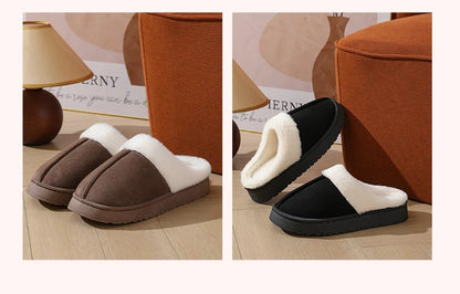 Women's sandal  winter outdoor, thick sole non-slip fur flip flops with fur collar, warm