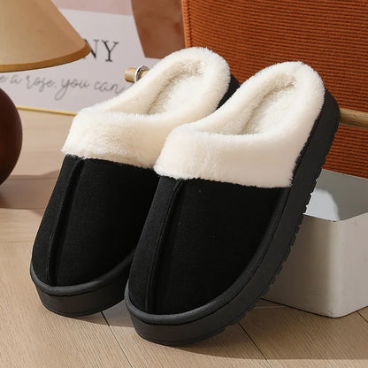 Women's sandal  winter outdoor, thick sole non-slip fur flip flops with fur collar, warm