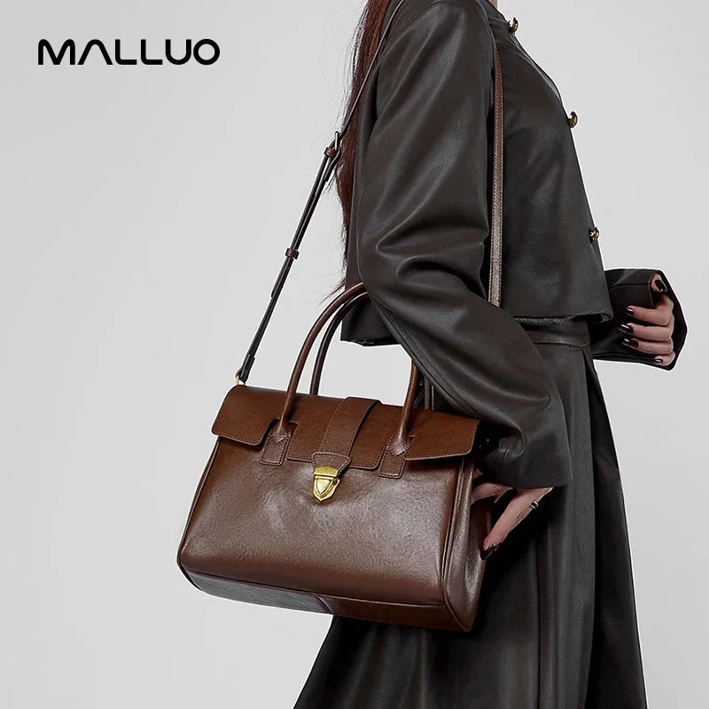 Women's Cow Real Leather Retro Shoulder Bags Ladies Natural Cowhide Bag