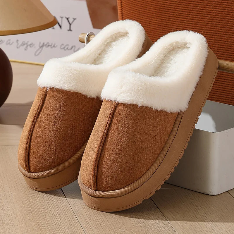 Women's sandal  winter outdoor, thick sole non-slip fur flip flops with fur collar, warm