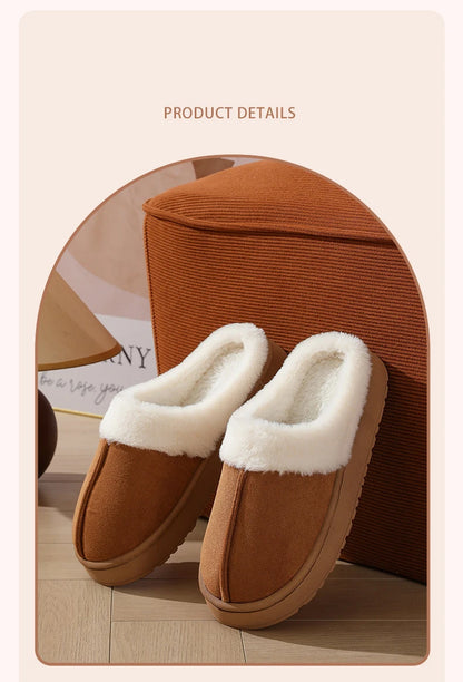 Women's sandal  winter outdoor, thick sole non-slip fur flip flops with fur collar, warm