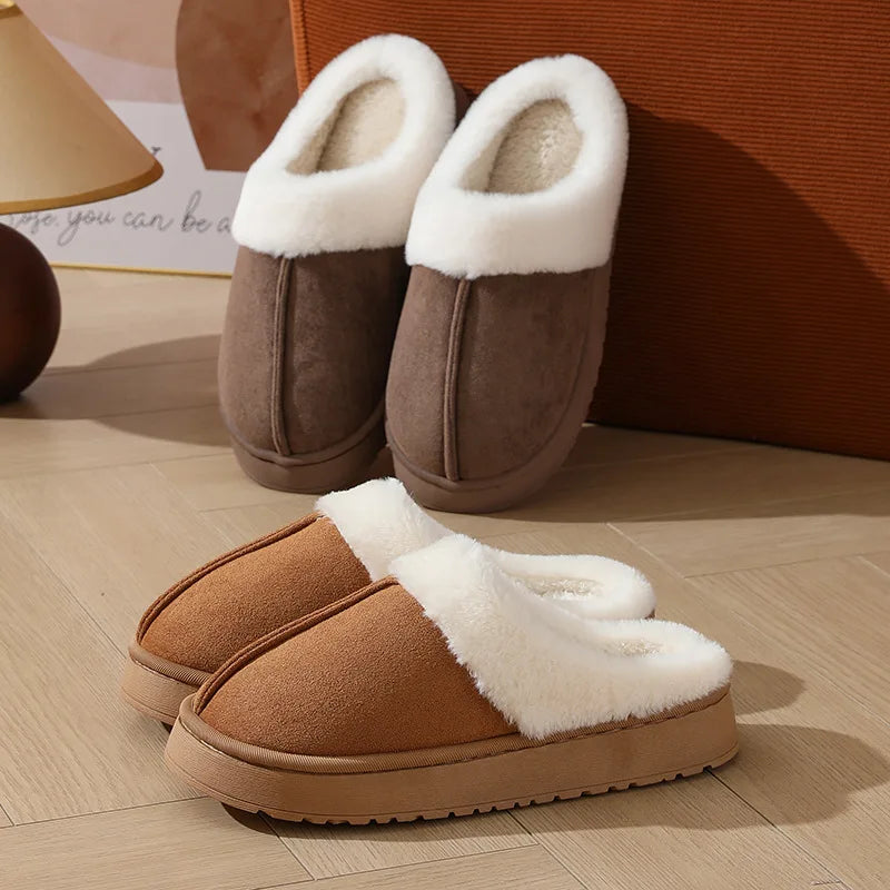 Women's sandal  winter outdoor, thick sole non-slip fur flip flops with fur collar, warm