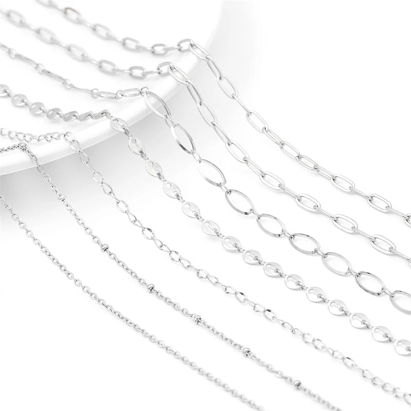 1M Stainless Steel Chain for Men Women Curb Cuban Link Chain DIY Basic Punk Choker Necklace Bracelet Hip Hop Male Jewelry Gift