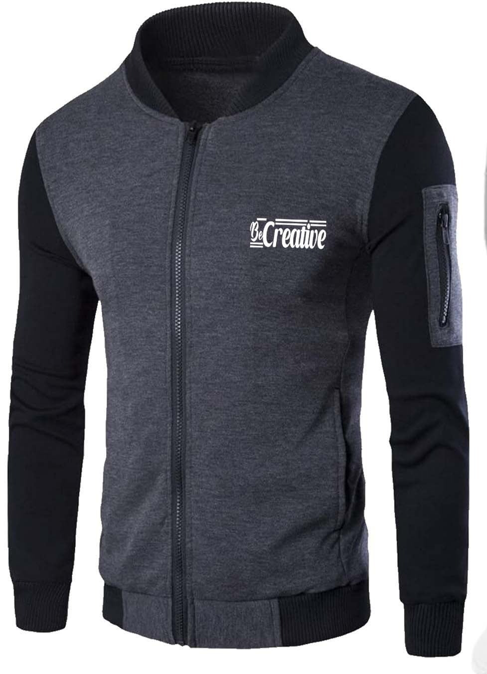 New Winter Collection Charcoal Grey “Be Creative” Printed Zipper Jacket for Men & Boys – French Fleece, Premium Quality, Stylish & Comfortable Winter Wear - Medium