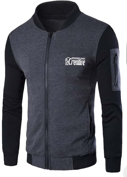 New Winter Collection Charcoal Grey “Be Creative” Printed Zipper Jacket for Men & Boys – French Fleece, Premium Quality, Stylish & Comfortable Winter Wear - Medium