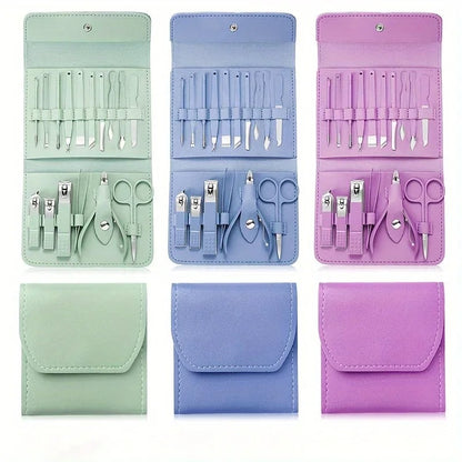 16pcs Professional Manicure & Pedicure Set – Nail Clippers, Cuticle Nippers & Grooming Tools with Travel Case