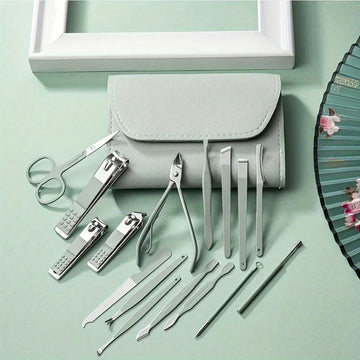 16pcs Professional Manicure & Pedicure Set – Nail Clippers, Cuticle Nippers & Grooming Tools with Travel Case