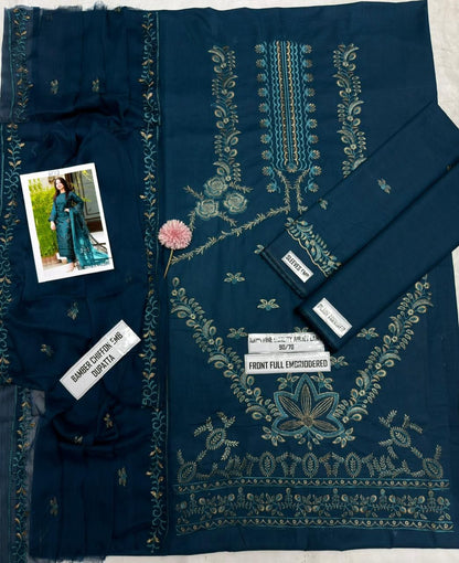 Nisa, 6137 Premium lawn Pure Airjet  90/70, Front full heavy embroidered with thread