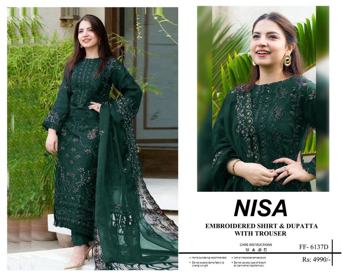 Nisa, 6137 Premium lawn Pure Airjet  90/70, Front full heavy embroidered with thread