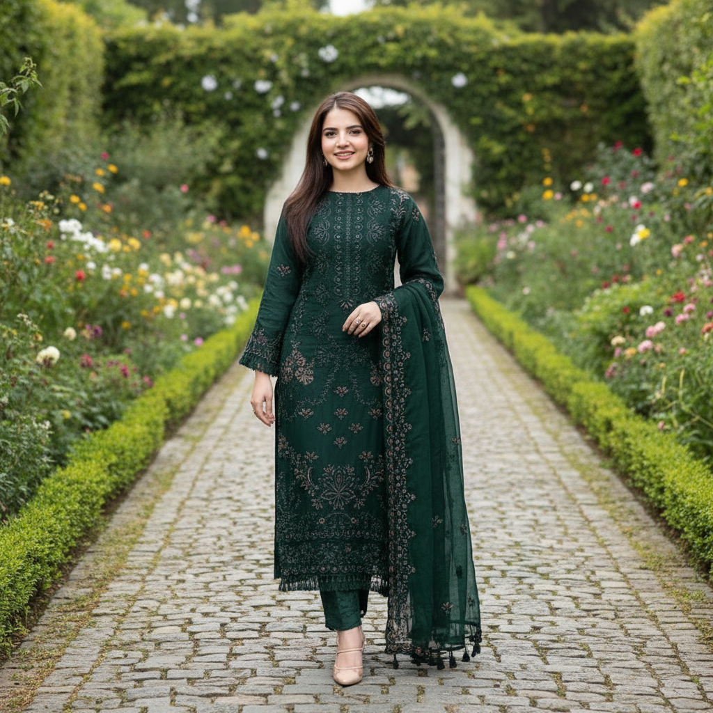 Nisa, 6137 Premium lawn Pure Airjet  90/70, Front full heavy embroidered with thread