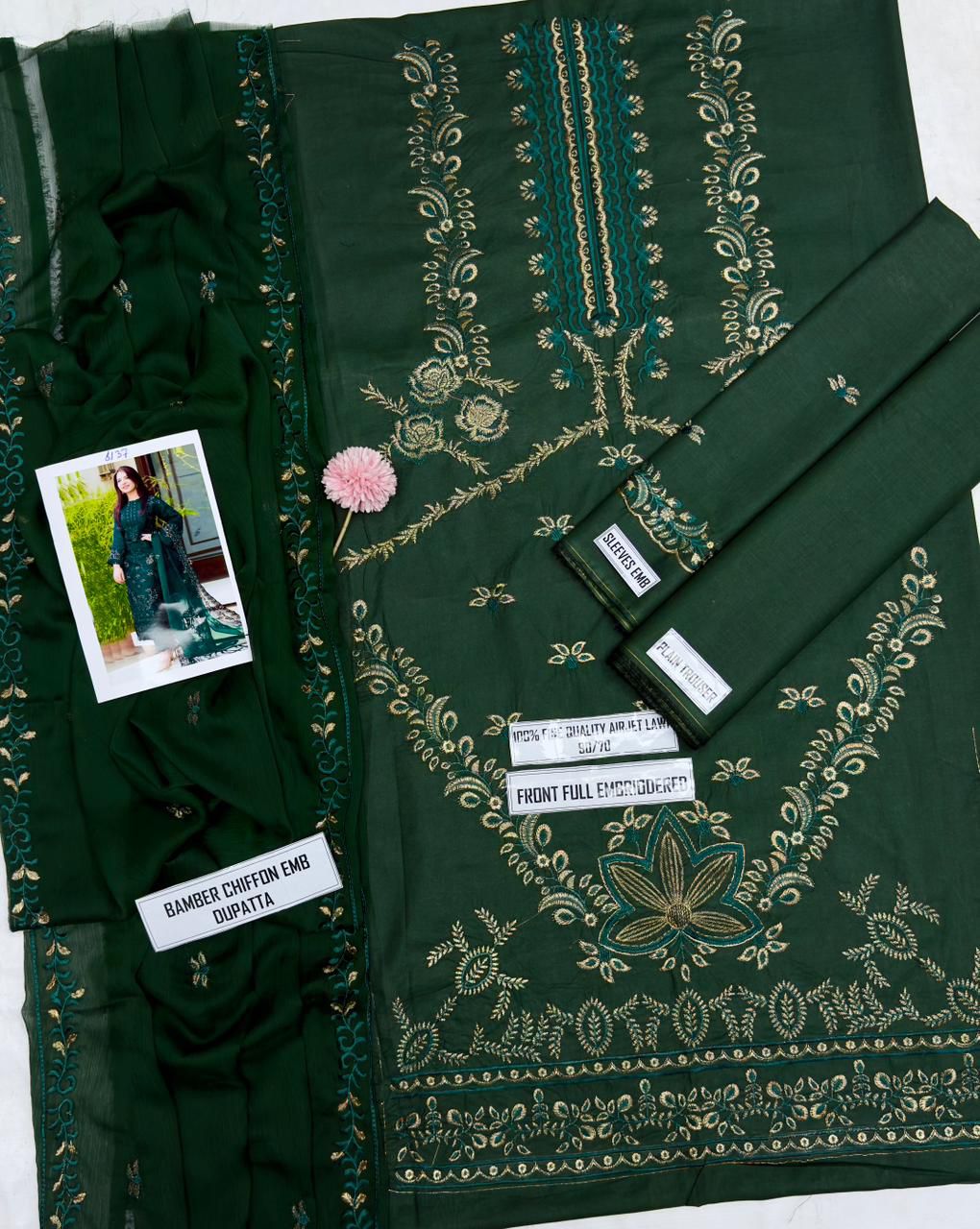 Nisa, 6137 Premium lawn Pure Airjet  90/70, Front full heavy embroidered with thread