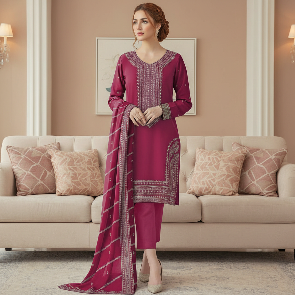 MUNARQ BY NISHA DESIGNER, embroidered Lawn