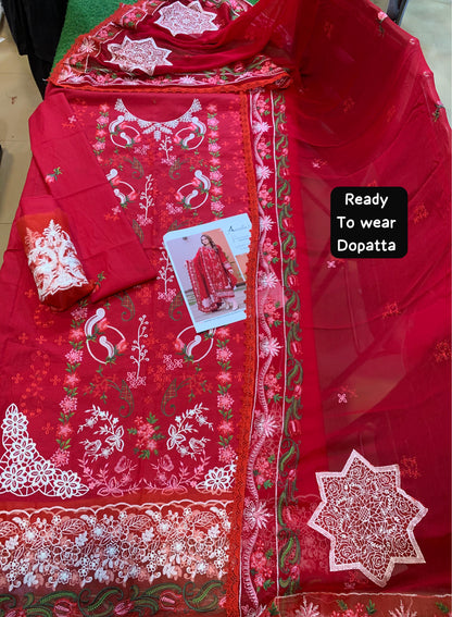 Aneela's Lawn with ready to wear chiffon Dupatta