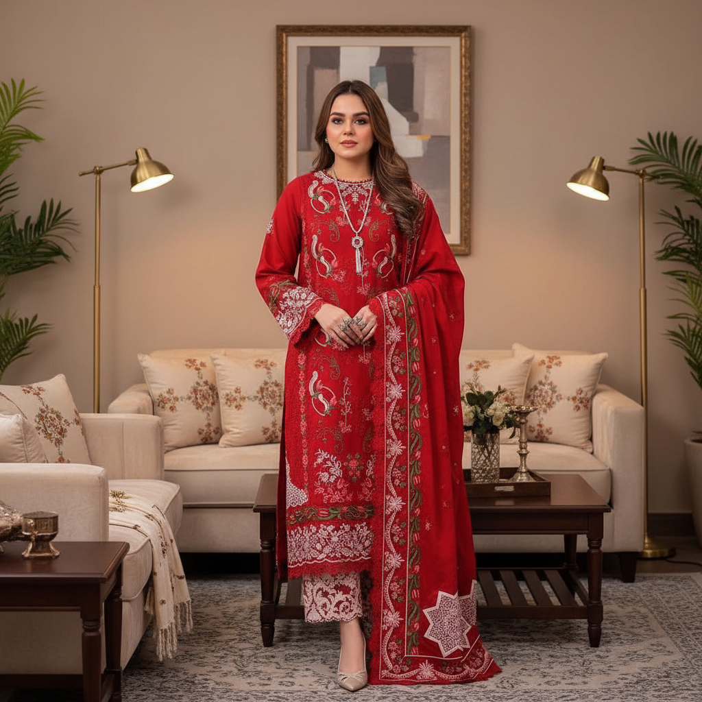 Aneela's Lawn with ready to wear chiffon Dupatta
