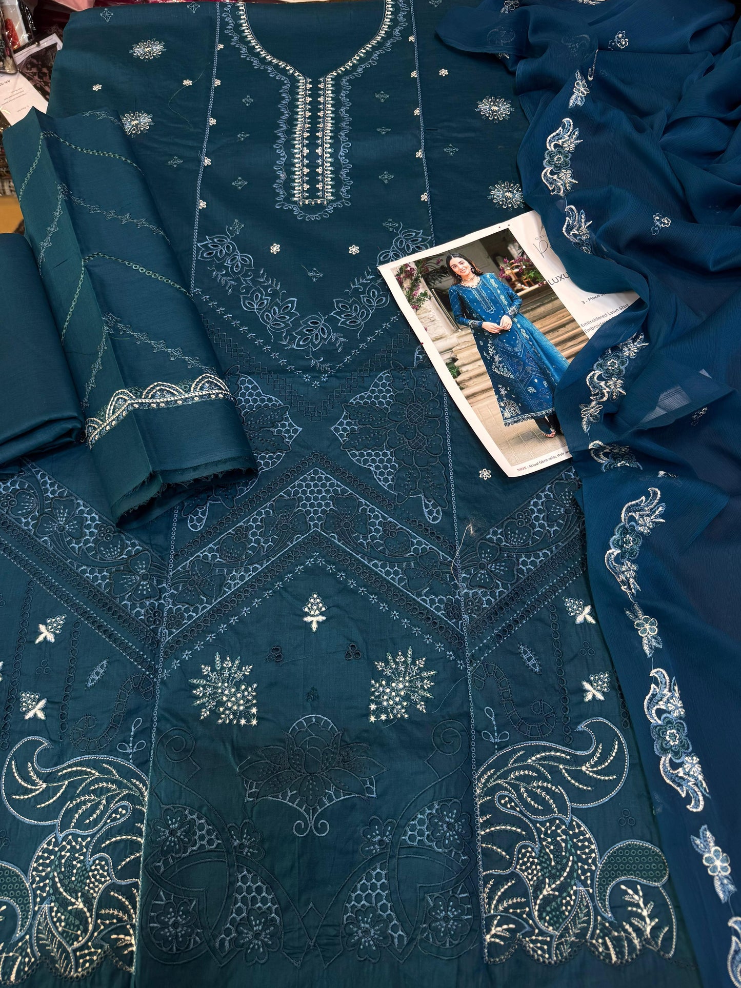 Qalamkar, Lawn with Chiffon & Emb. dupatta