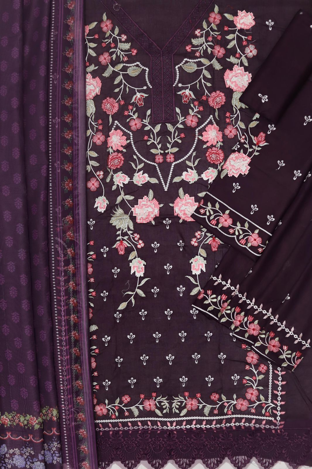 Summer lawn, Front Full Heavy Multi-Head, & Thread Embroidered