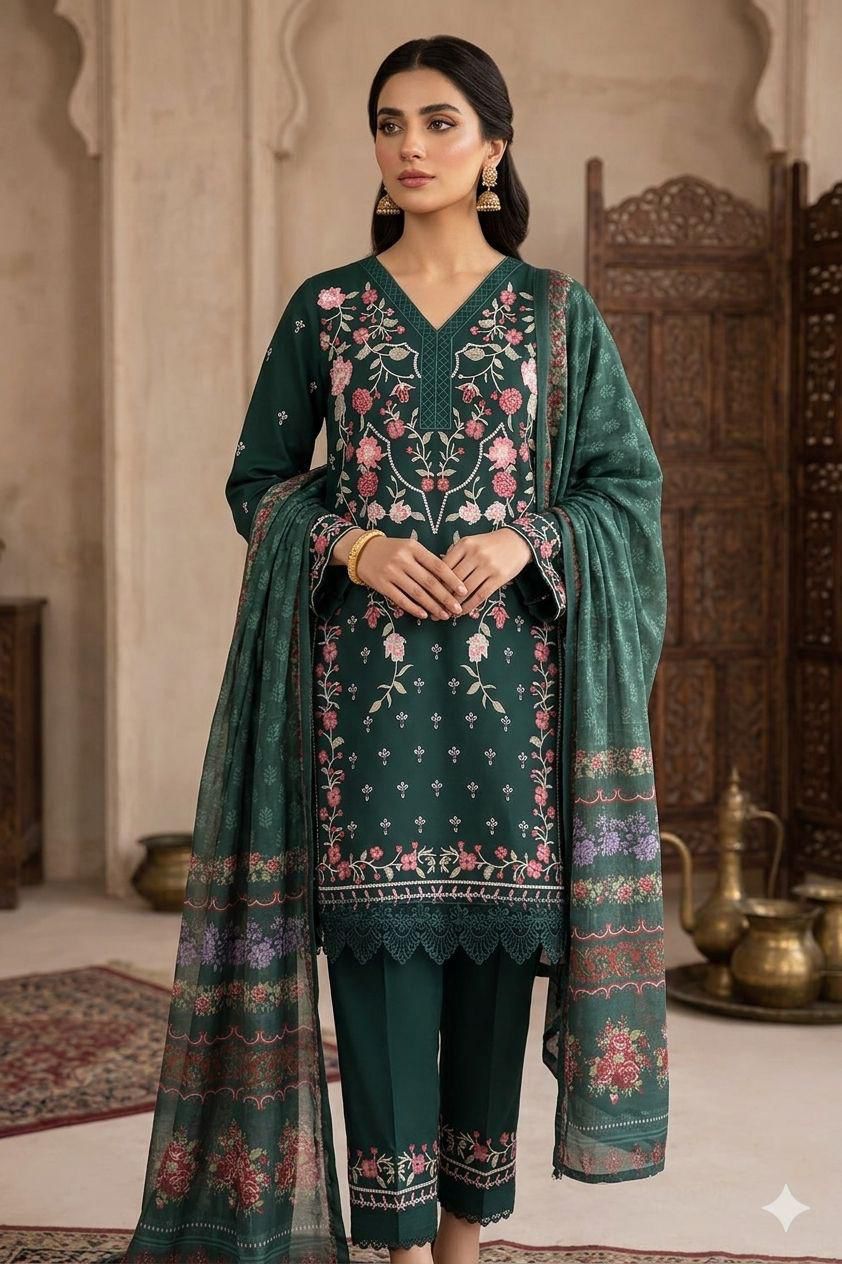 Summer lawn, Front Full Heavy Multi-Head, & Thread Embroidered