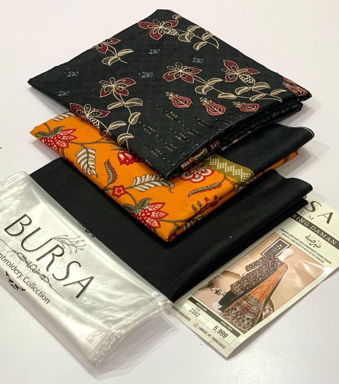 BURSA-Lawn Daman Boring & Lawn Dupatta/Shawl,  vibrant 17 colors