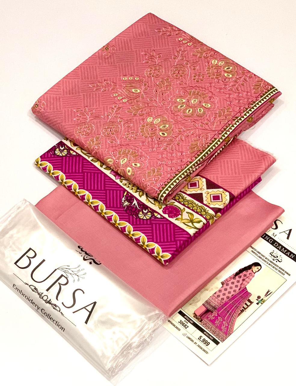 BURSA-Lawn Daman Boring & Lawn Dupatta/Shawl,  vibrant 17 colors