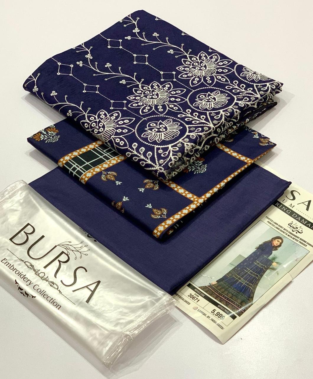 BURSA-Lawn Daman Boring & Lawn Dupatta/Shawl,  vibrant 17 colors