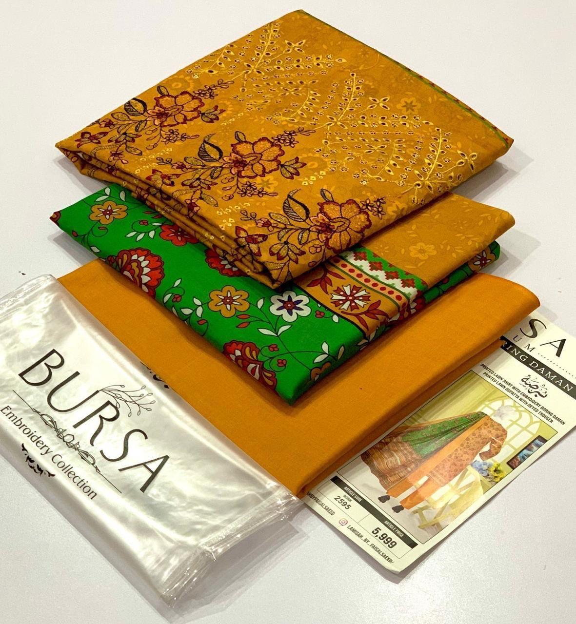 BURSA-Lawn Daman Boring & Lawn Dupatta/Shawl,  vibrant 17 colors
