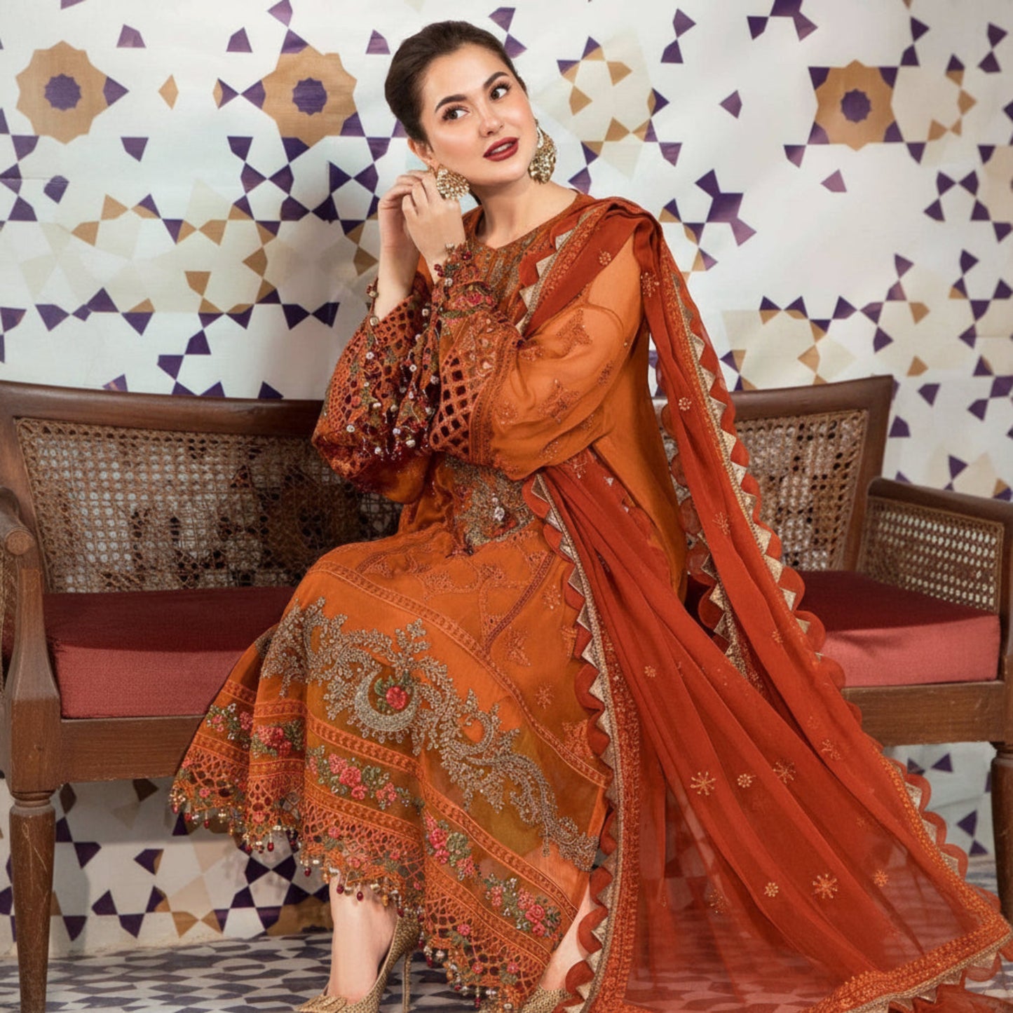 Maria B. Chiffon suit with malai trouser, sequence work