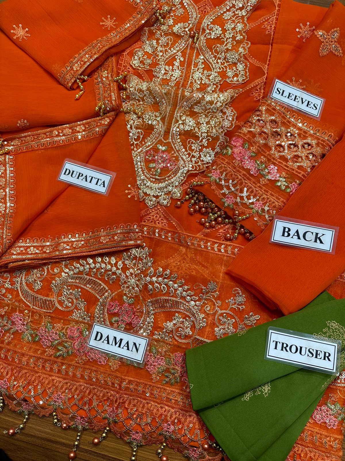 Maria B. Chiffon suit with malai trouser, sequence work