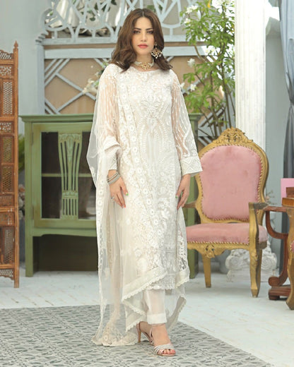 PARTY SUIT worn by NEELUM MUNIR, Organza shirt Front Full Heavy Embroidered With Sequence