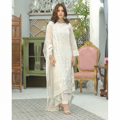 PARTY SUIT worn by NEELUM MUNIR, Organza shirt Front Full Heavy Embroidered With Sequence