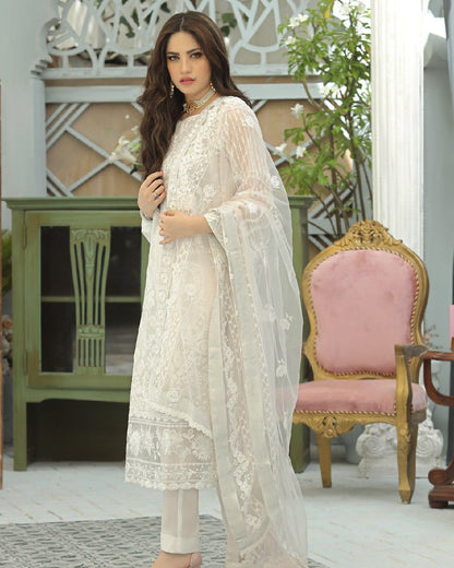 PARTY SUIT worn by NEELUM MUNIR, Organza shirt Front Full Heavy Embroidered With Sequence