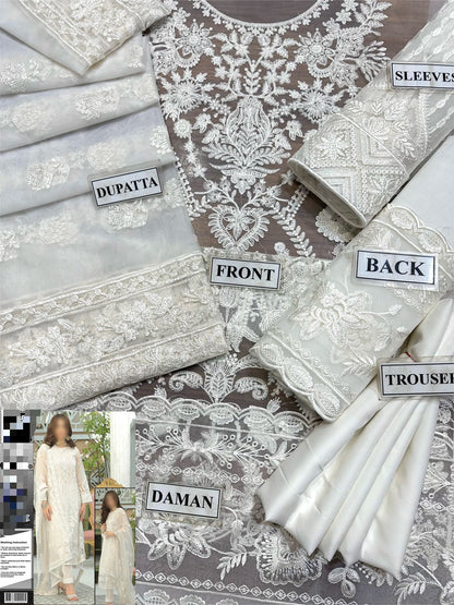 PARTY SUIT worn by NEELUM MUNIR, Organza shirt Front Full Heavy Embroidered With Sequence