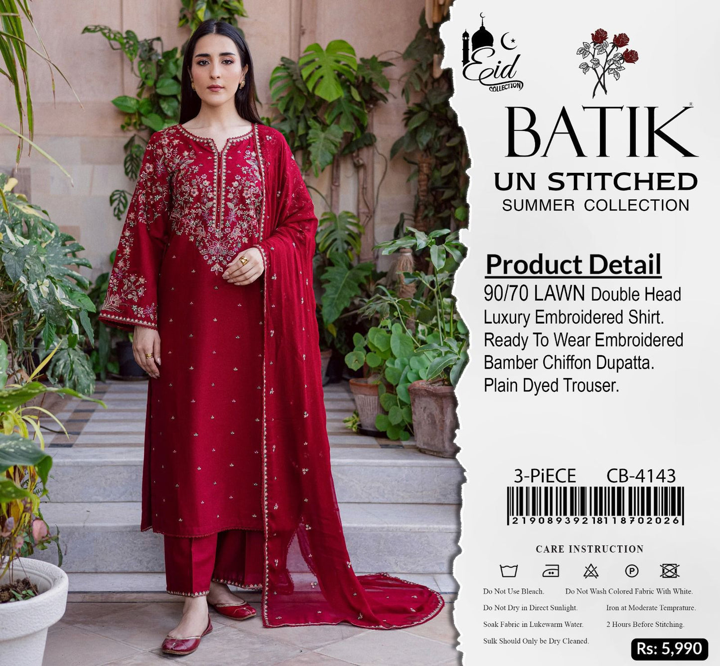 Batik-Premium dress  with Front Full Heavy  Embroidered